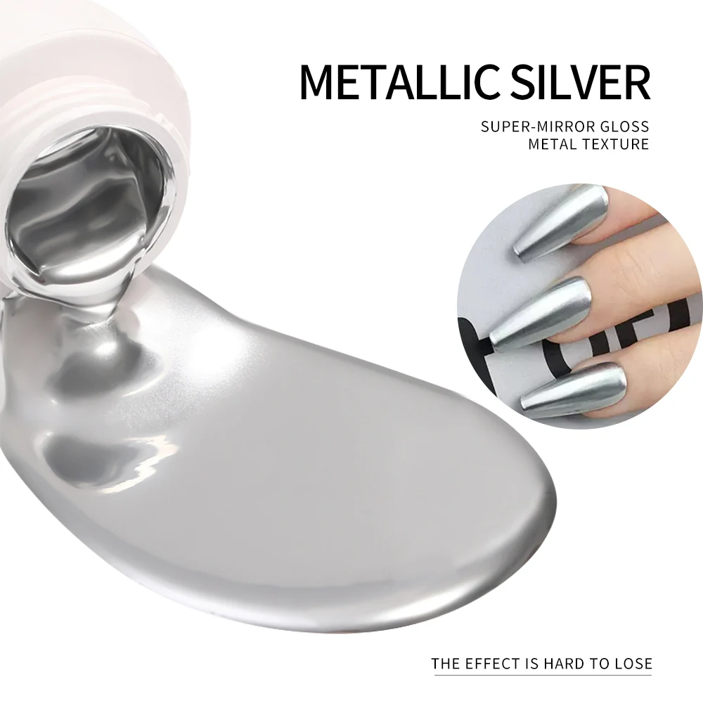 5ml Silver Gold Metallic Gel Nail Polish Chrome 3D Metal Painted Nails Gel Polish Glossy Liquid Mirror Effect  Manicure Varnish view 4