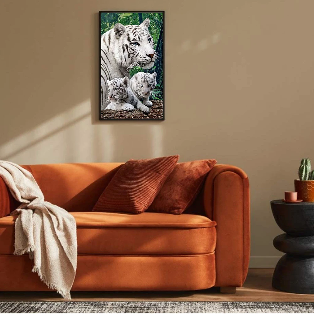 

Full Embroidery Beads Printed 9CT Tigers Cross Stitch Kit Home Craft 35x58cm