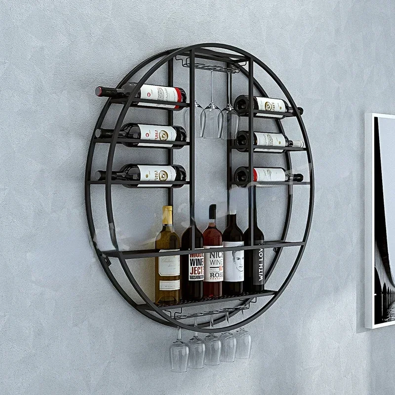 Suspended Bordeaux Container Support Simplistic Contemporary Red Tavern Gear Iron Feast Hall Living Area Wall Liquor Rack