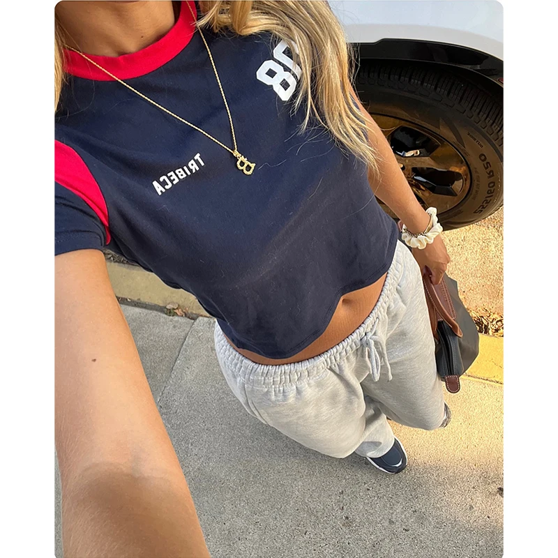 2000s Tops Aesthetics Sexy Summer Streetwear Women's Tees Casual Gothic Letter Short Sleeve T-Shirts Y2k Style Vintage Crop Tops image 5