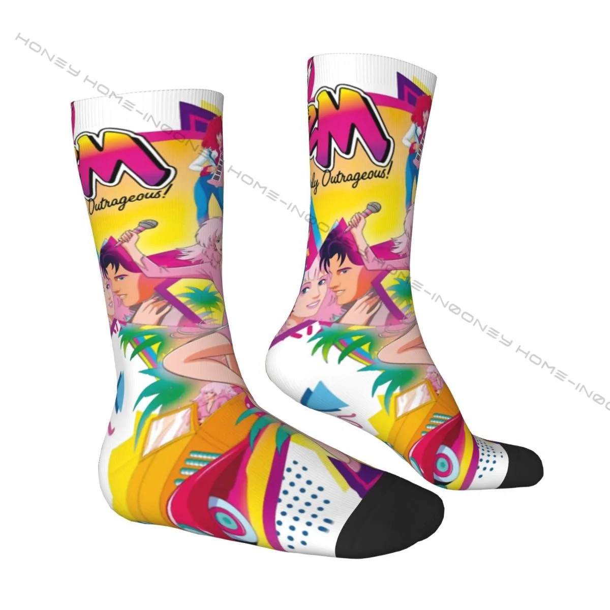 Hip Hop Retro Music Band Crazy Men's Socks Jem and the Holograms Unisex Harajuku Pattern Printed Funny Happy Crew Sock Boys Gift