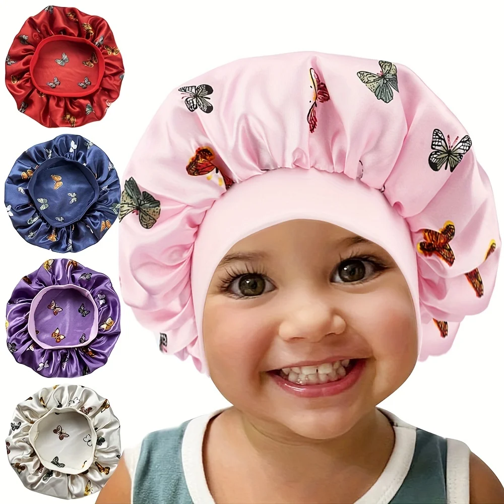 Children Bonnet New Wide Edge Elastic Butterfly Printing Sleep Fashion Leisure Home Comfortable Nightcap Hair Cap