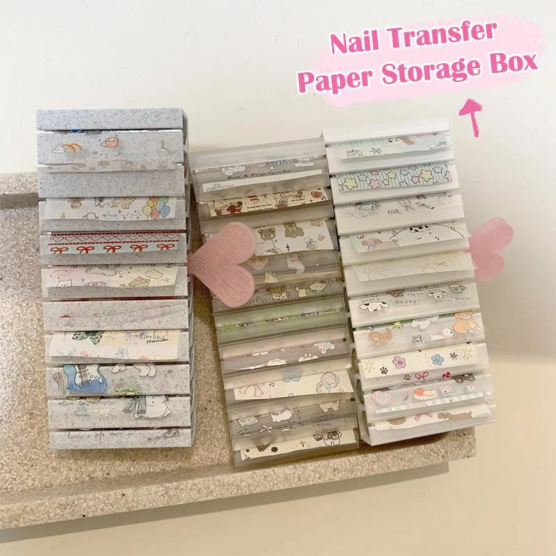 Nail Transfer Paper Organizer Cartoon Storage Box with Display Stand Large Capacity Art Supplies Holder for Salon Home
