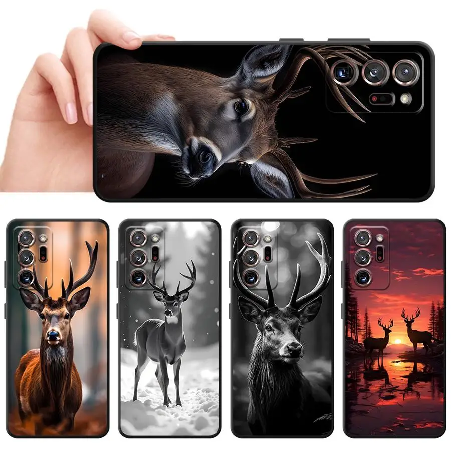 Custodia per Samsung Galaxy Note 9 10 Plus S8 20 Ultra 8 S9 S10 Cover morbida nera per telefono Deep Forest Deer