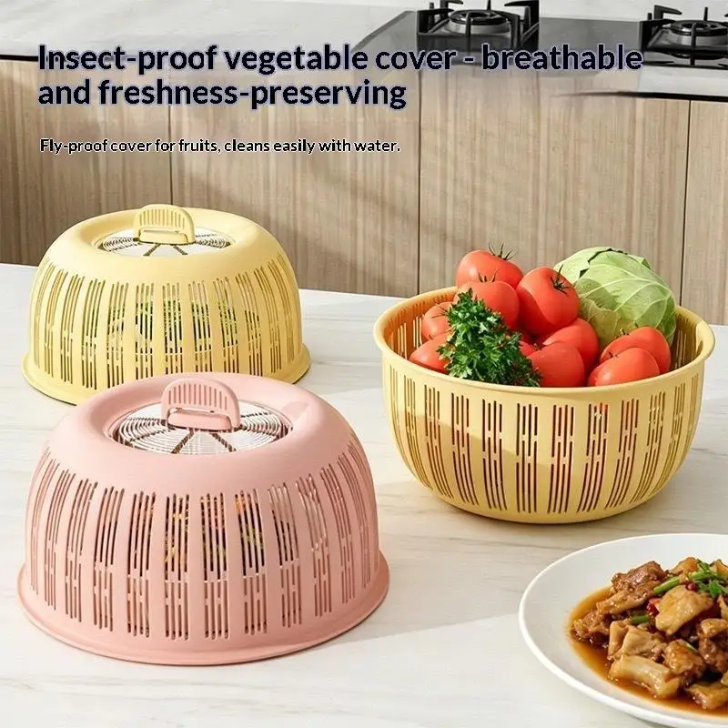 Plastic Food Cover with Breathable Ventilated Design, 2-in-1 Protective Colander for Produce Leftovers Kitchen Use