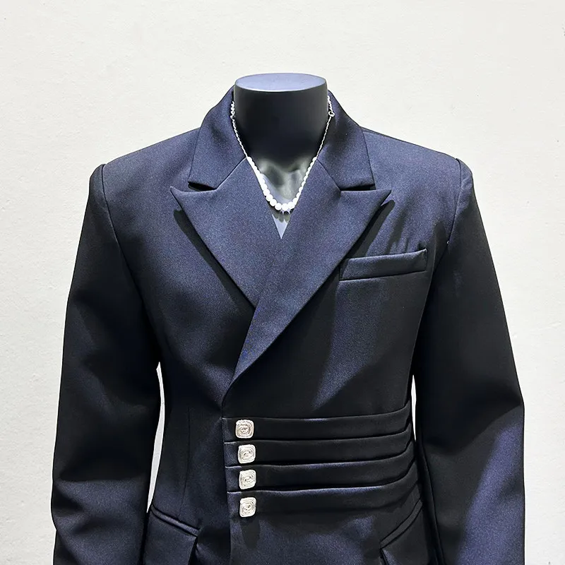 Men's Black Ruched Deconstructed with Shaped Waist and Clean Lapel for Evening Receptions and Refined Party Outfits