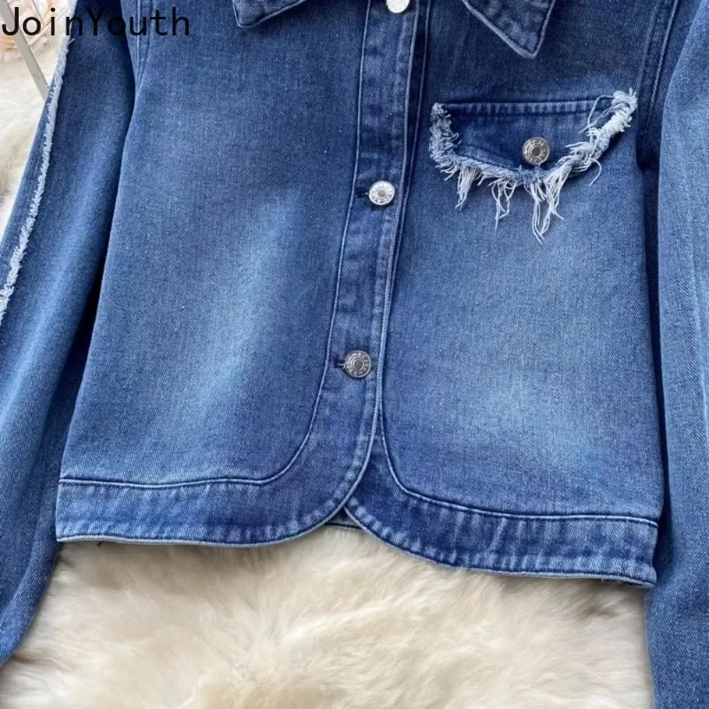 Y2k Clothes Fashion Two Piece Sets Vintage Turn-down Collar Jackets High Waist Split Bodycon Skirt Outfits Casual Denim Suit