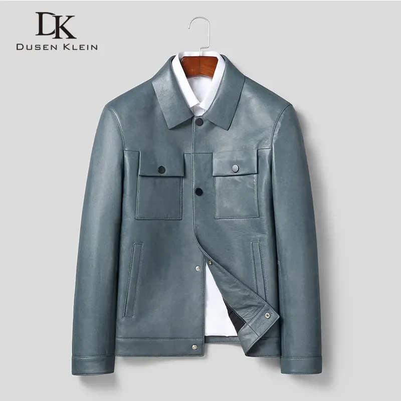 Men Genuine Leather Jacket Real Sheepskin Jackets Casual Grey Pockets Autumn New Jacket for Man L2062