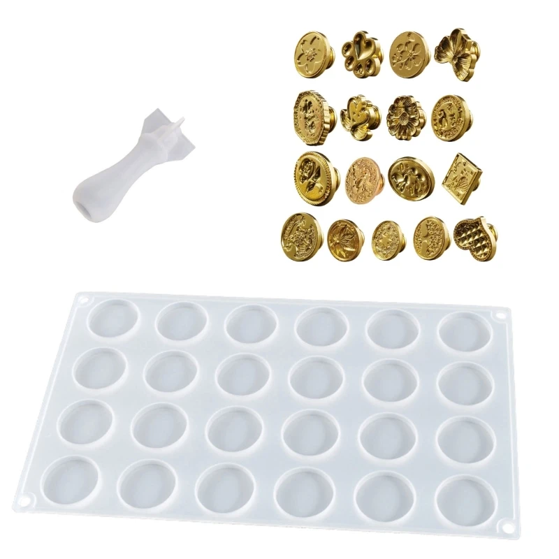 24-cavity Silicone Mat Stamp Wax Envelope Seal Mold DIY Seal Handle Mold Stamp Head Suitable for Crafts Gift Ornament