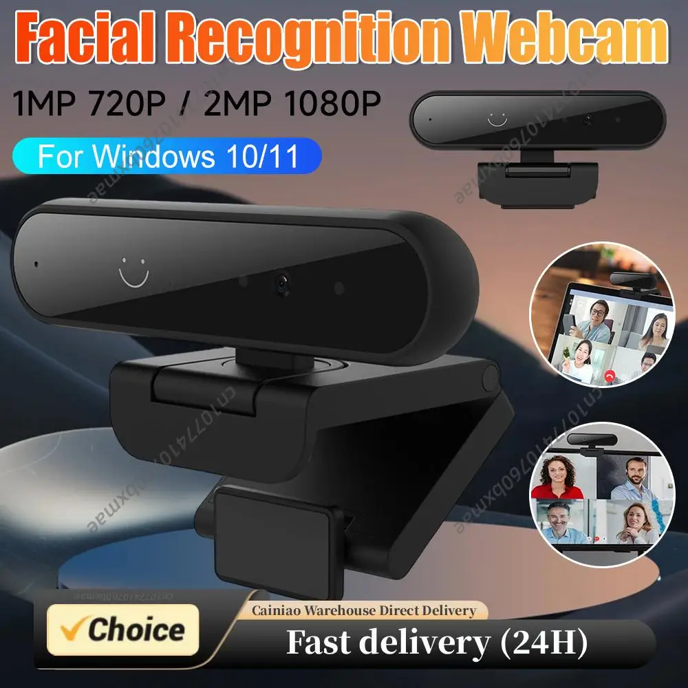 

Facial Recognition Webcam 1MP 720P/2MP 1080P for Windows 10/11 Computer Web Camera Built-in Microphone for Computer Laptop