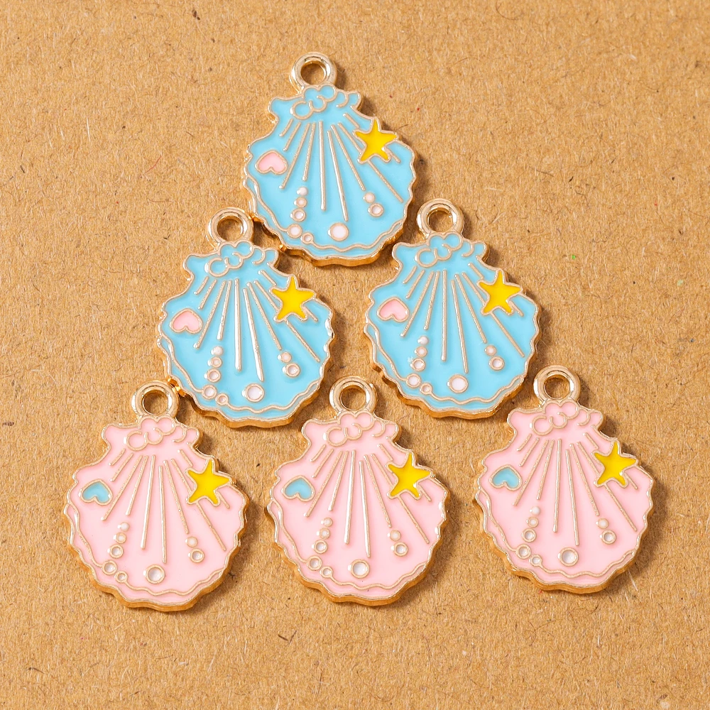 จี้เปลือกหอยเคลือบสีน่ารัก 10 ชิ้น สำหรับทำเครื่องประดับ สร้อยคอ ต่างหู กำไลข้อมือ DIY อุปกรณ์ทำมือ