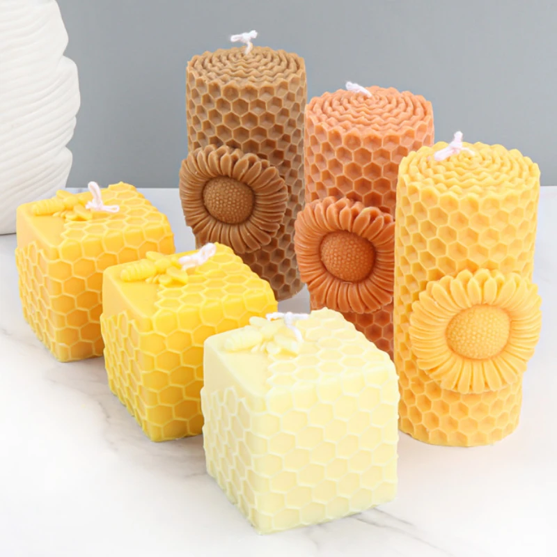 Geometry Honeycomb Candle Silicone Mold Square Beehive Soap Resin Plaster Mould Flower Cylinder Chocolate Making Home Decor Gift