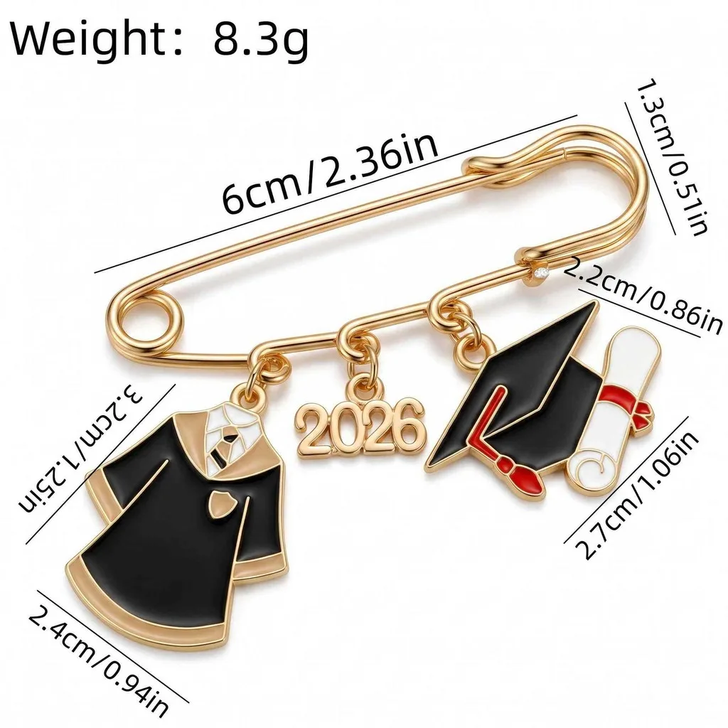 2026 Graduation Themed Brooch Enamel Metal Dangle Grad Cap Gown Diploma Pin Fashion Jewelry Accessory for Graduation Outfit Bags