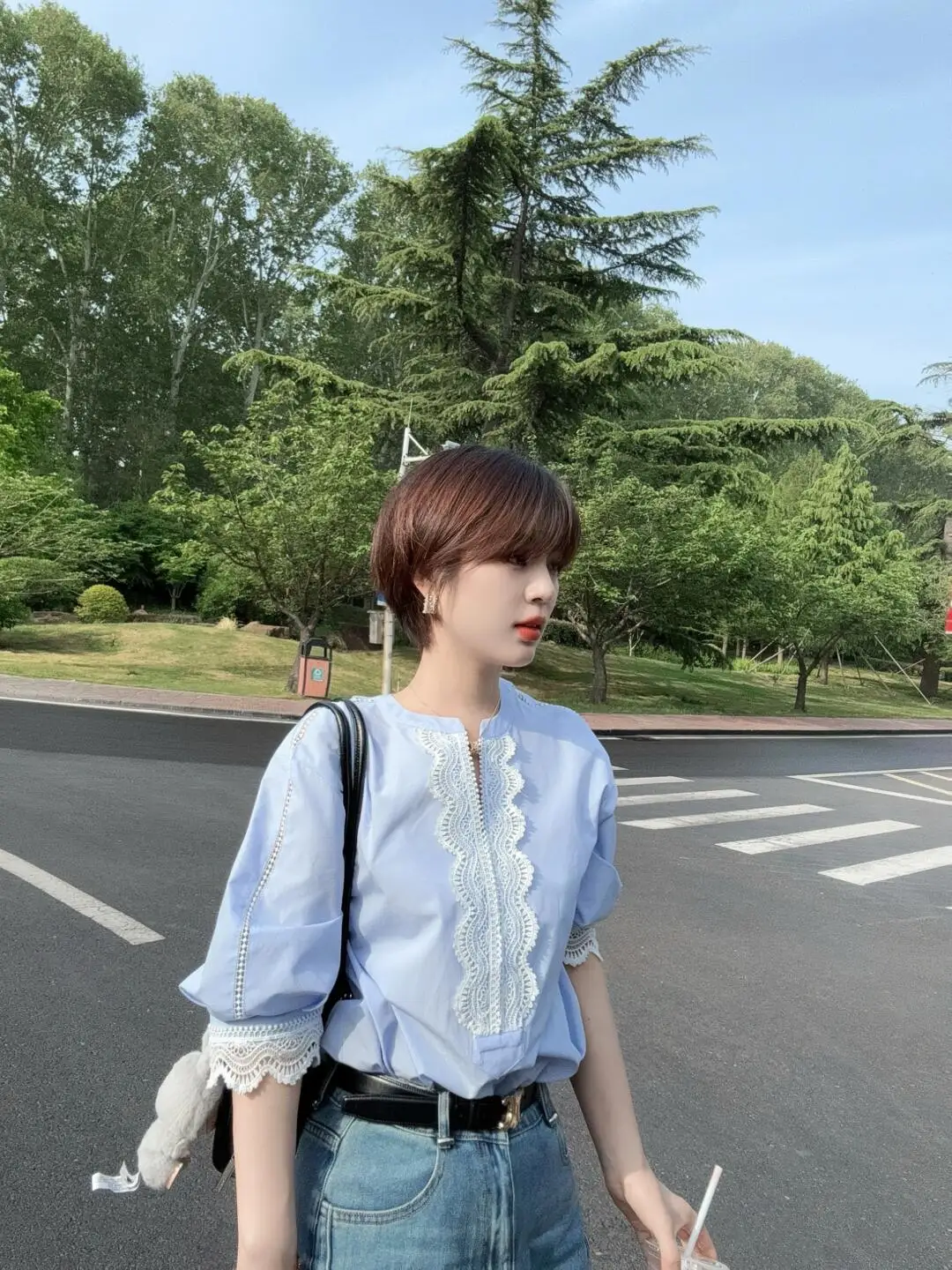 

Ele Unique Женский повседневный топ Irt с кружевной отделкой Faionable Agel Luxury Light Premium Quali Long Sve round Ne