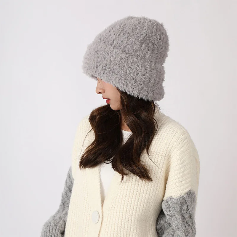 หมวกไหมพรมถักทรงฮักเกอร์ รุ่นใหม่ สำหรับผู้หญิง ให้ความอบอุ่น ใช้ได้หลากหลาย เหมาะสำหรับฤดูใบไม้ร่วงและฤดูหนาว รุ่น B8M50