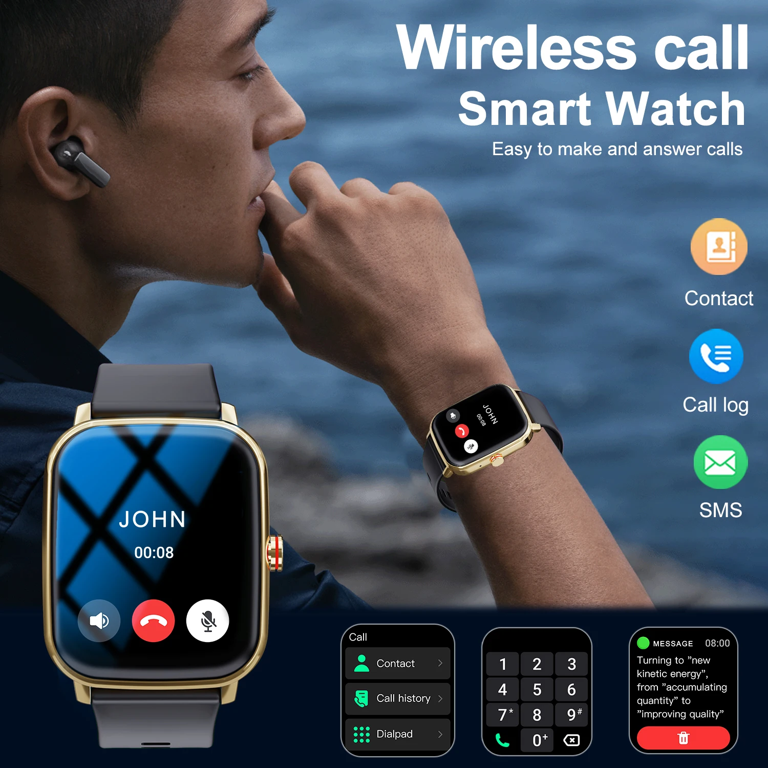 Smart Watch Orologio sportivo multifunzione intelligente, chiamate wireless, quadranti personalizzati, controllo musicale