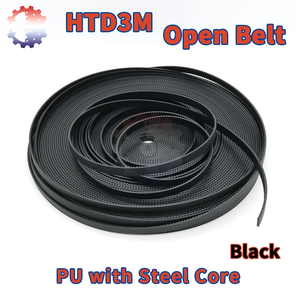 

HTD 3M Open Timing Belt Black Polyurethane Steel PU 3M Synchronous Belt For CNC Belt Width 10/15/20/30mm HTD3M Open Timing Belt