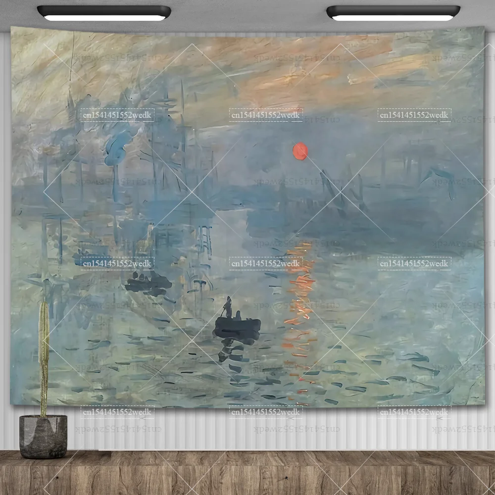 Pintura al óleo de lirio de agua de Claude Monet, tapiz colgante de pared, decoración de habitación estética, obra de arte, tapiz de paisaje,