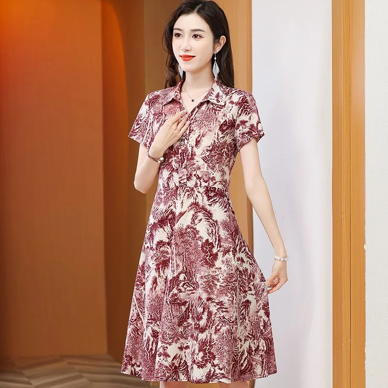 女性用半袖ミドル丈ドレス,ボタンポケット,パッチワーク,カジュアル,ワイド,新品,夏