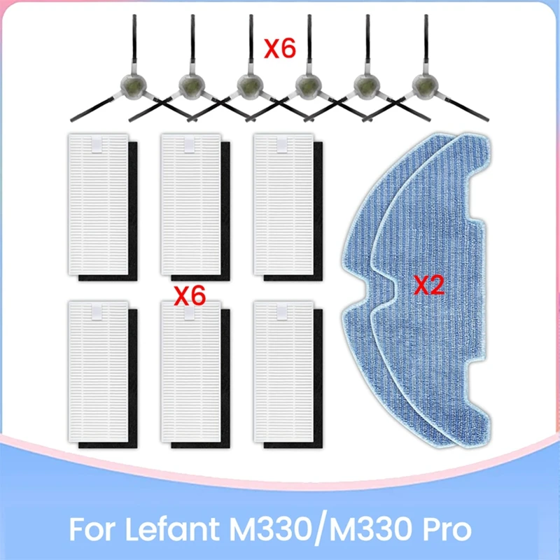 Kit de accesorios de repuesto de 14 piezas para piezas de robot aspirador M330 Pro, filtros HEPA, cepillos laterales, almohadillas