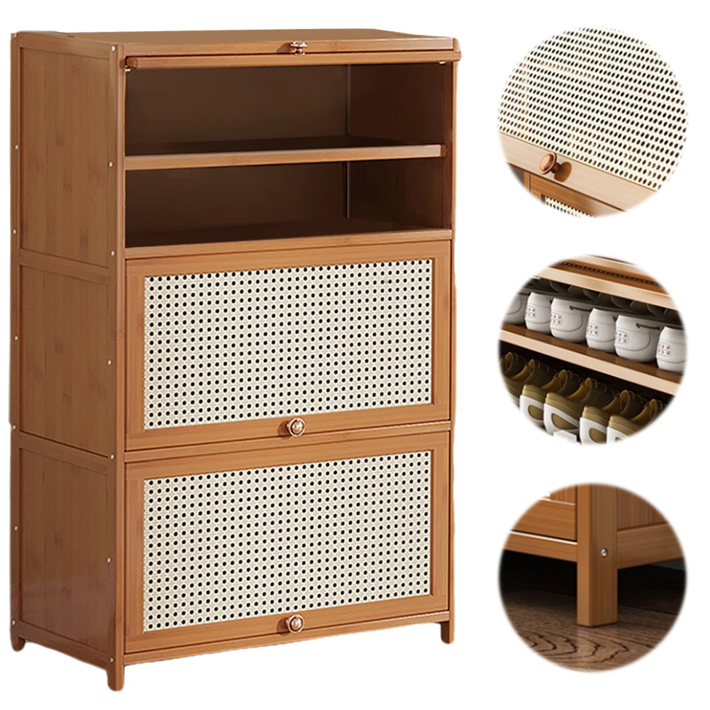 

Bamboo Shoe Cabinet with 2 Flip Drawers & Door Shoe Storage Cabinet Bamboo Free Standing Shoe Storage Shelf for Home Living Room