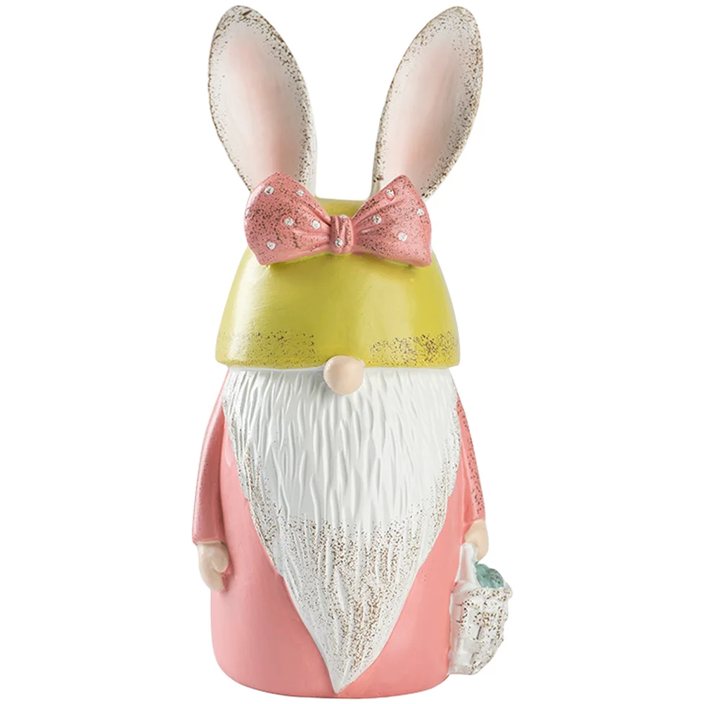 Resin Bunny Ear Gnome Ornament for Patio Ground Display Shelf Tabletop Home Garden Decor Pink Blue 10.5x8x22cm 10x8x22cm