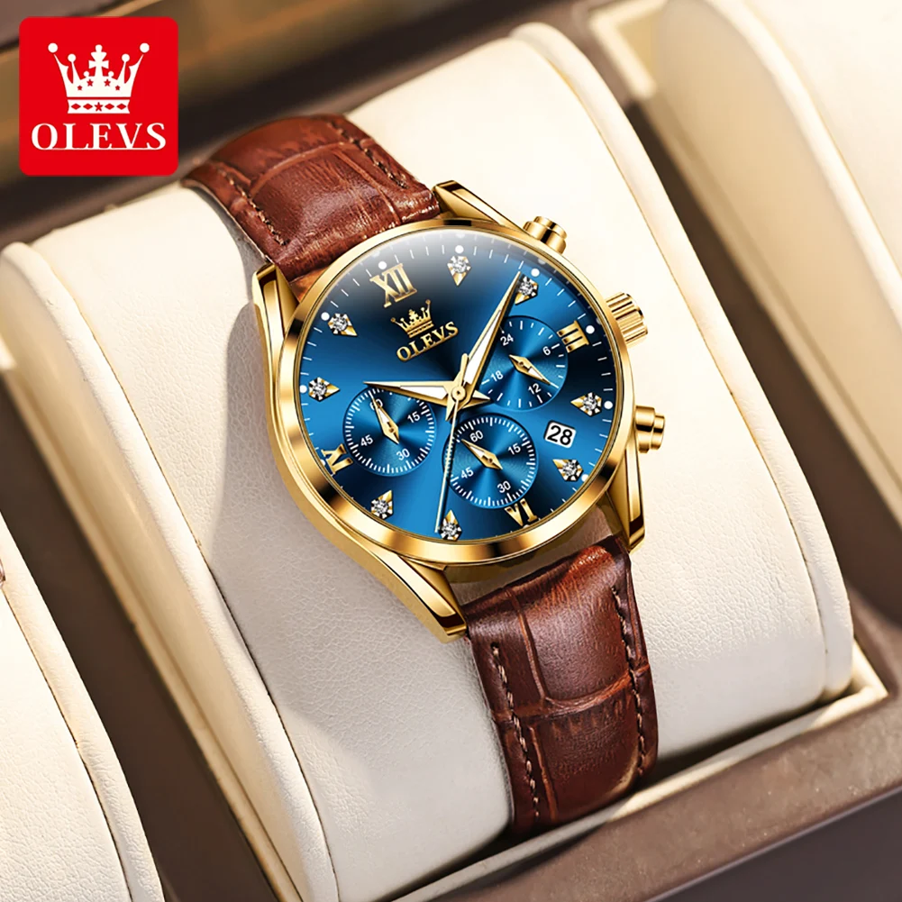 OLEVS 5523 Original Brand Women\'s Watches Fashion Waterproof Leather Strap Quartz Watch for Lady Chronograph Luminous Wristwatch