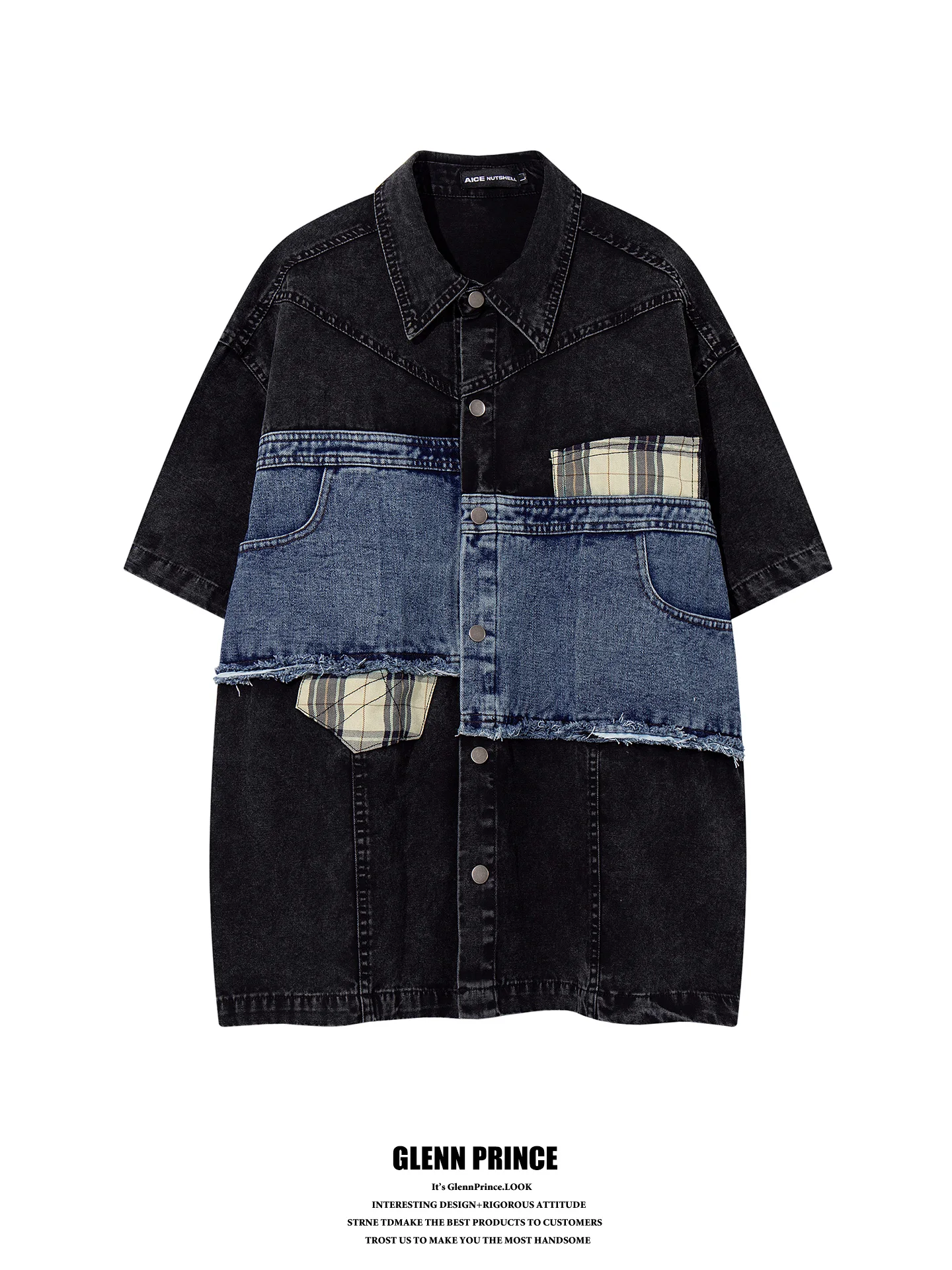 

Loose Fit American Street Style Denim Short Sleeve T-Shirt for Men with Multiple Pockets Trendy Design Casual Summer Tee