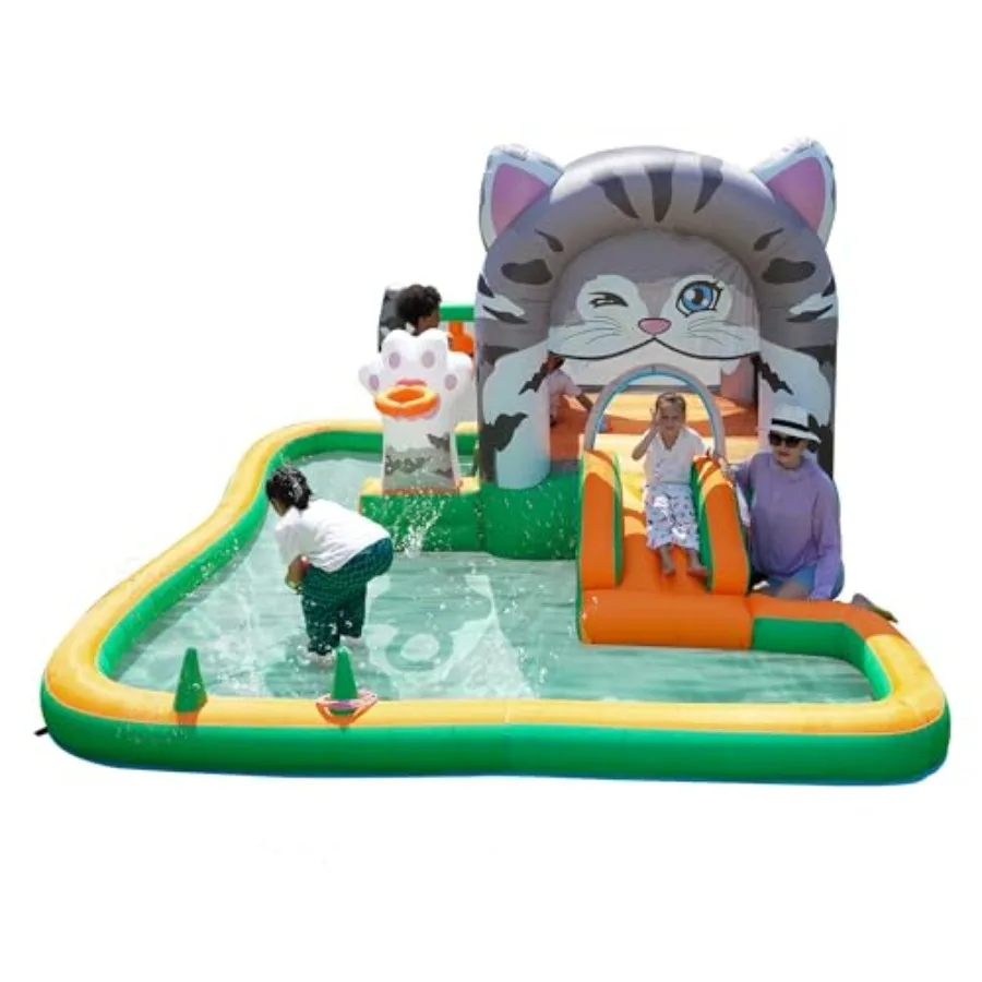 

Надувной батут-замок «Кот» с горкой, бассейном с шариками, воздуходувкой и боксерским мешком для сухого и мокрого использования