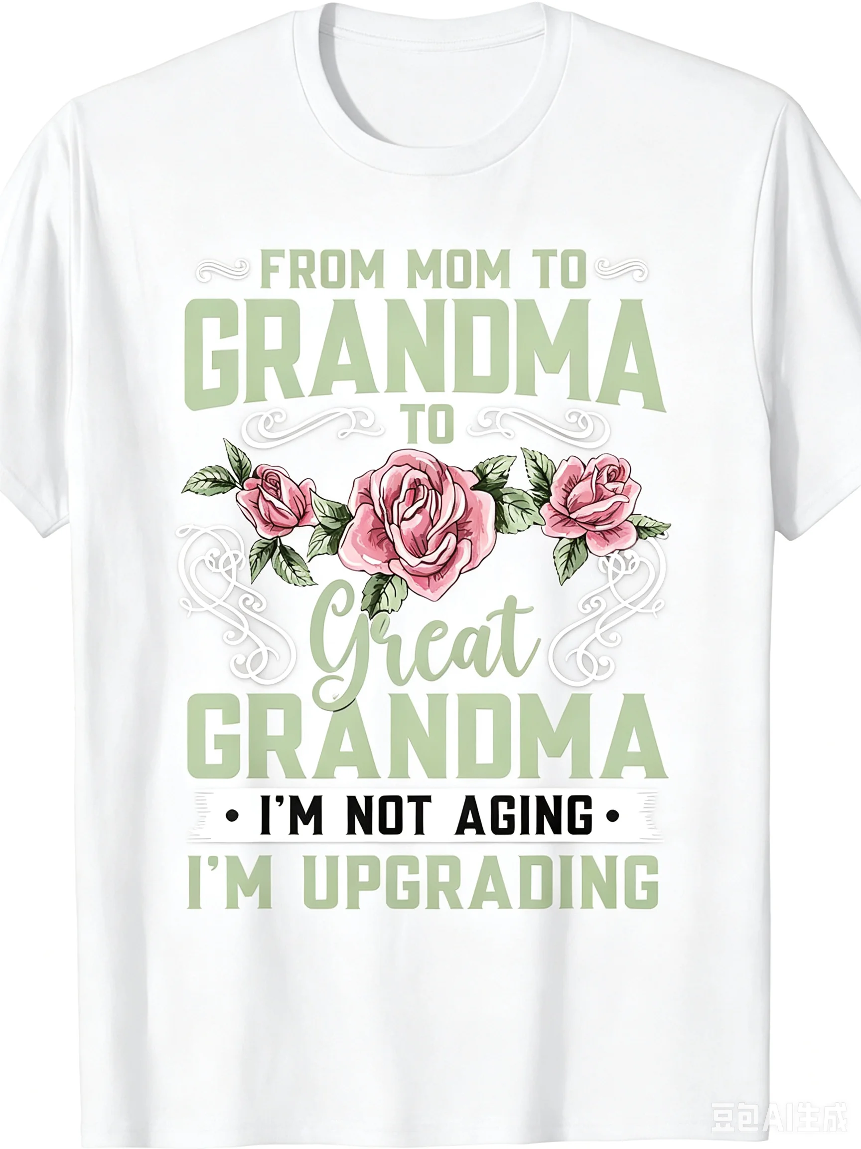 Black Crew Neck Short Sleeve T-Shirt Top With Humorous Grandma Slogan And Floral Design, A Gift Idea For Mother's Day