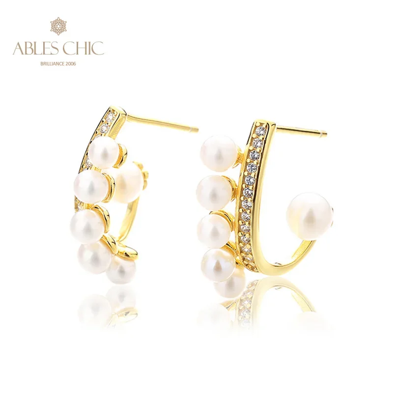 

AC Freshwater Pearls and CZ Accent Crawler Solid 925 Silver Stud Earrings PE1000