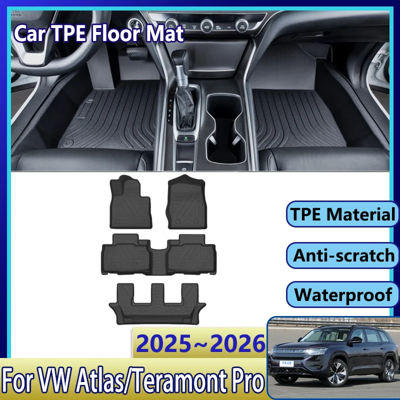 

Аксессуары для Volkswagen Atlas VW Teramont Pro 2025 2026 7-местный автомобильный коврик 3D TPE, грязевой ковер, полный комплект коврика Tappeto