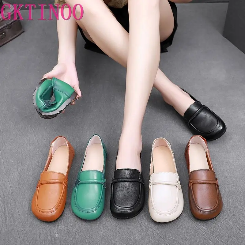 GKTINOO Women Loafers Spring Genuine Leather Comfort Flat Mother Shoes Slip-On Footwear Fashion Female Footwear Zapatos De Mujer