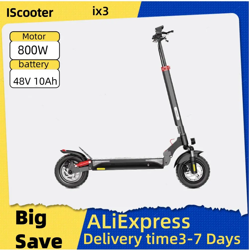 

Электрический самокат Iscooter IX3 для взрослых, двигатель 800 Вт, аккумулятор 48 В, 10 Ач, складной электронный самокат, 10-дюймовые шины, городской электрический самокат