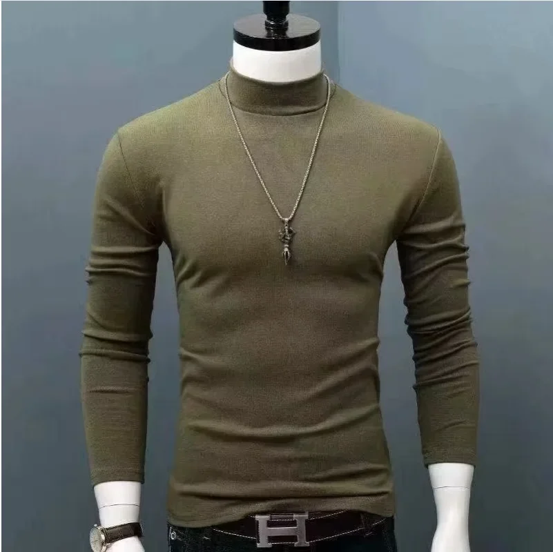 

Fashion Men's Oversize High Collar Long Sleeves Autumn Winter Pure Thermal Shirt for Men Layering Stylish T-Shirt
