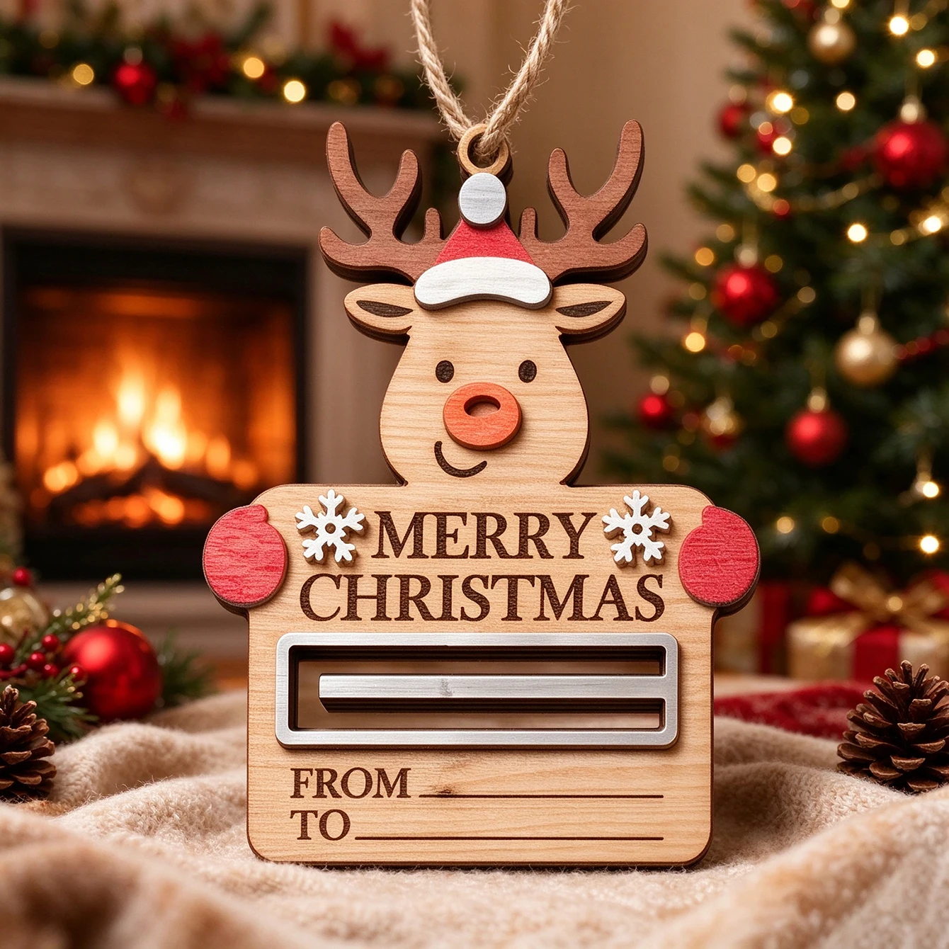 Christmas Gift Tag From To Wooden Reindeer Ornament Write Name Money Holder Xmas Tree Hanging Decoration Present Label