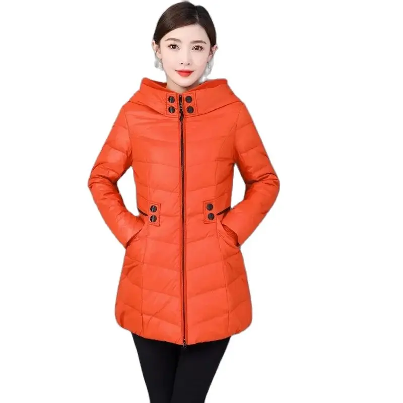 

Autumn Winter Mid-Long Down Cotton Jacket Women New Loose Stand-Up Collar Hooded Outwear The Waist Overcoat Puffer Coat Female