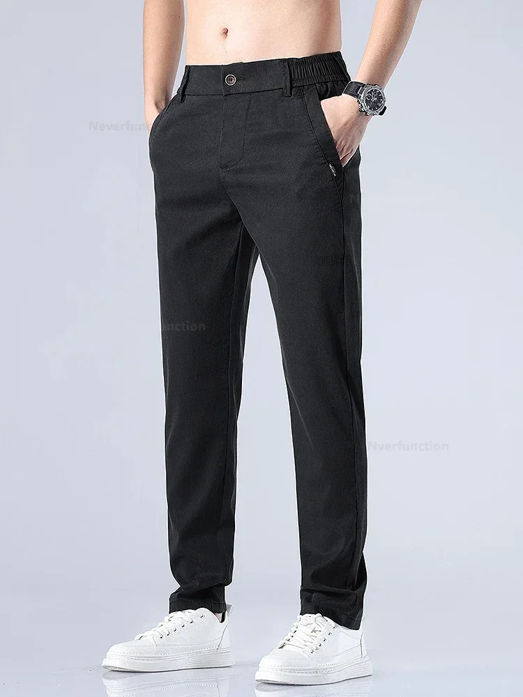 Pantaloni ultrasottili da uomo classici estivi nuovi Lyocell morbidi dritti slim elasticizzati moda maschile pantaloni di abbigliamento di marca