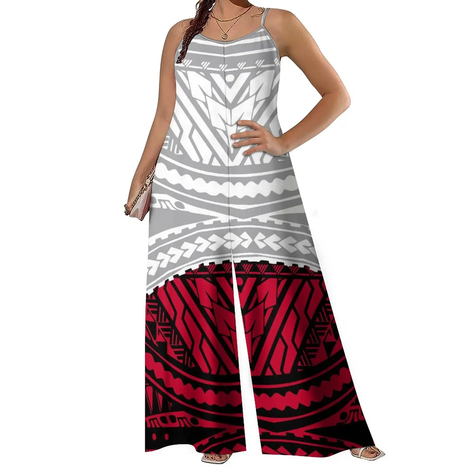 Nieuwe Een Stuk Rompertjes Hd Print Polynesische Vrouwen Top Kwaliteit 8XL Custom Patroon Wijde Pijpen Rompertjes Halter Jumpsuits