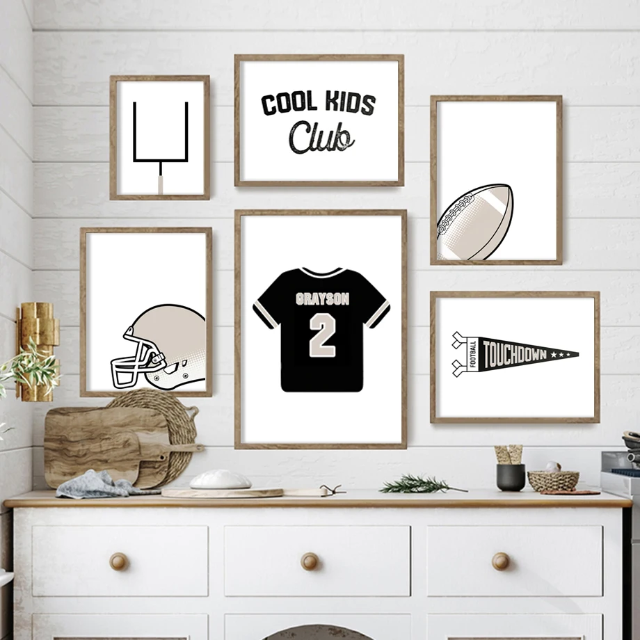 Custom Baby Name Jersey Rugby Posters Print Canvas Painting Cool Kids Club Nursery Wall Art Mural Pictures For Room Kids Decor