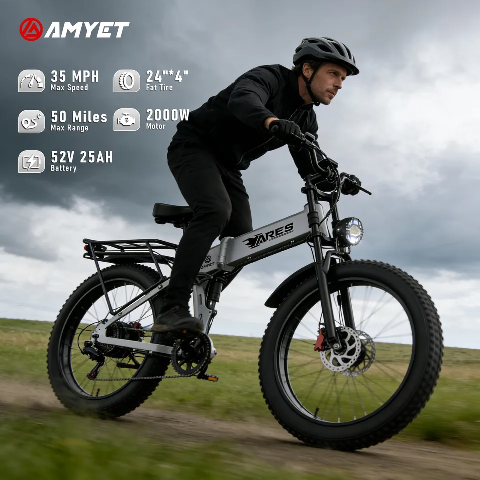 Folding Electric Bike 2000W 52V 25AH AWD Dual Motor 24" Fat Tire for Adult image 2