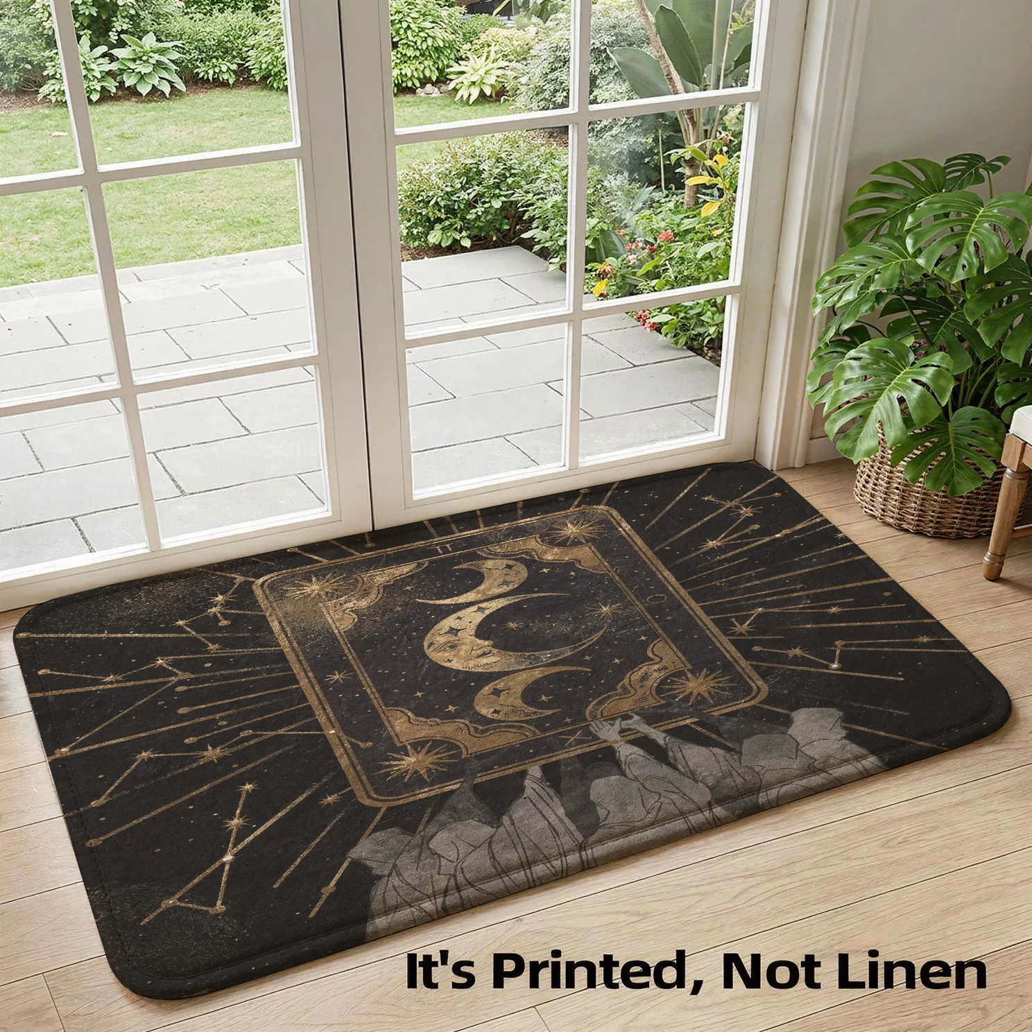 Black Astrology Zodiac Constellation Rug Boho Celestial Cosmic Mat Throw Rug for Spiritual Home Decor Bedroom Living Room Area M