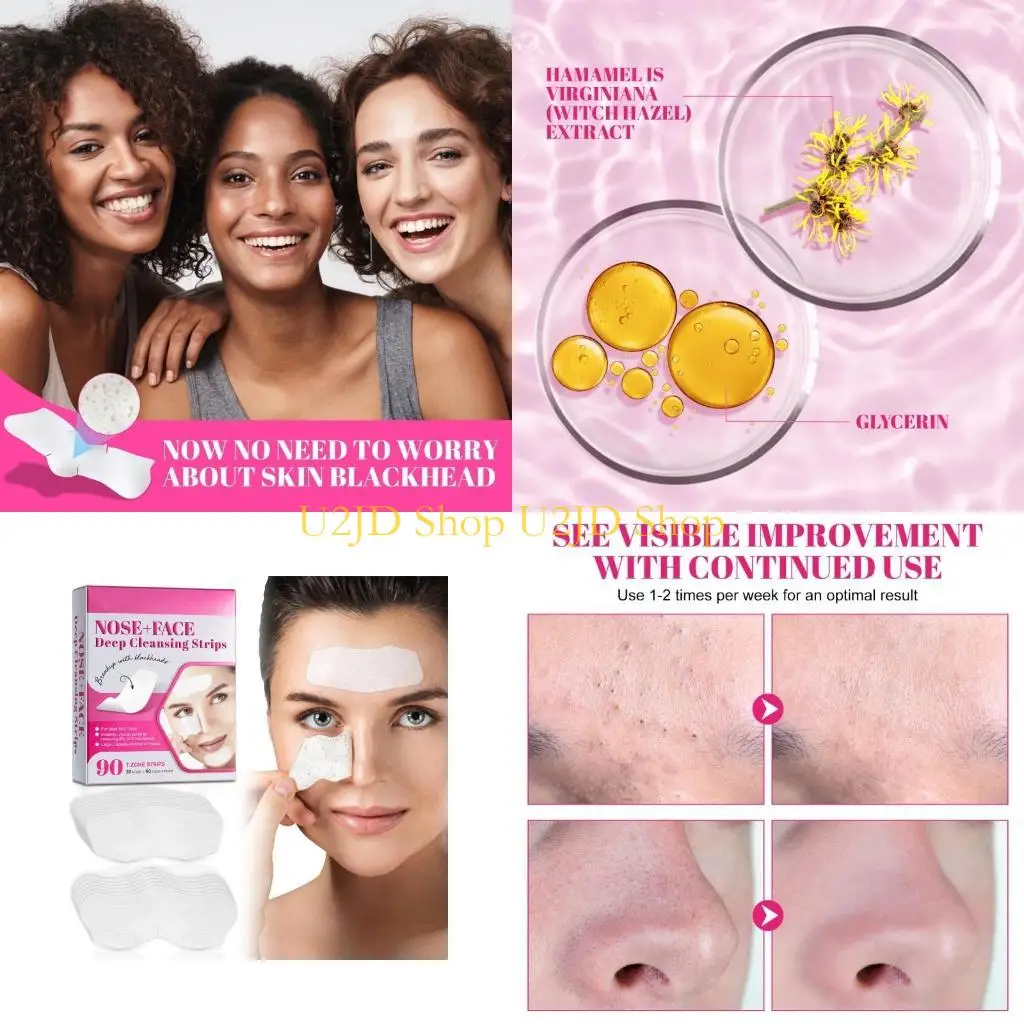 U2jd unisex Blackhead Verwijder masker Peel Nasale strips Diep reiniging Krimp poriën Neus Zwarte kop Verwijder Sticker Skin
