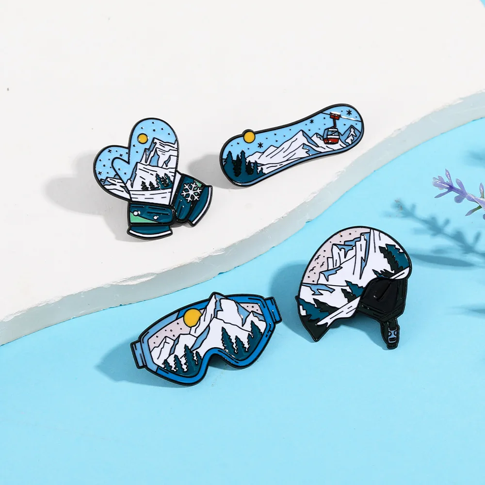 Alfileres esmaltados de la serie Landscape, broches de montaña nevada, alfileres de solapa para esquiar, accesorios de ropa, alfileres, insignia en mochila, regalos para amigos