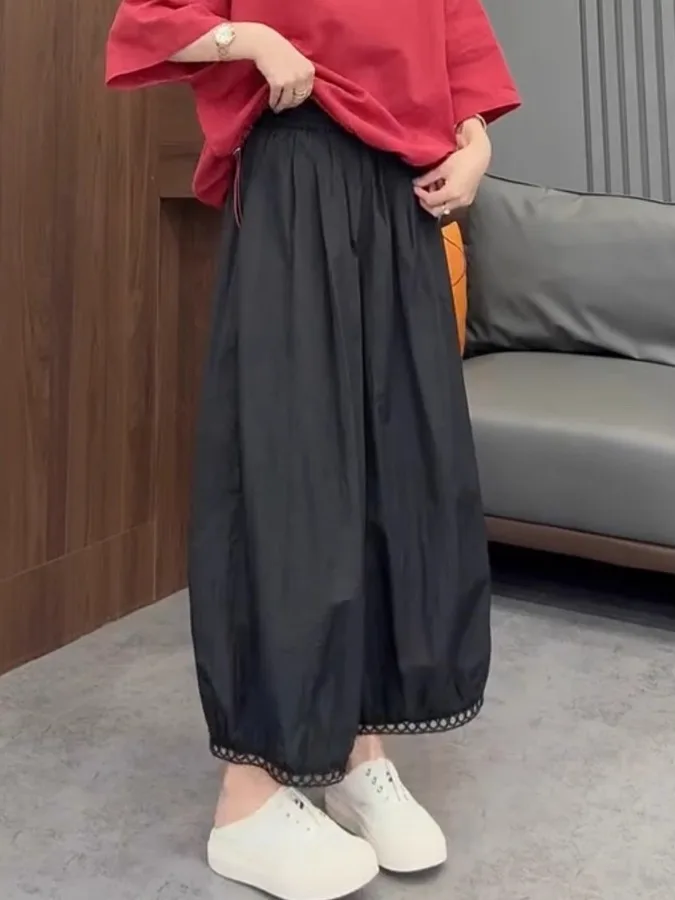 سراويل نسائية صيفية عالية الخصر مقاس كبير سراويل فانوس رفيعة غير رسمية فضفاضة بخصر مطاطي تسعة نقاط سراويل تنحيف متعددة الاستخ...