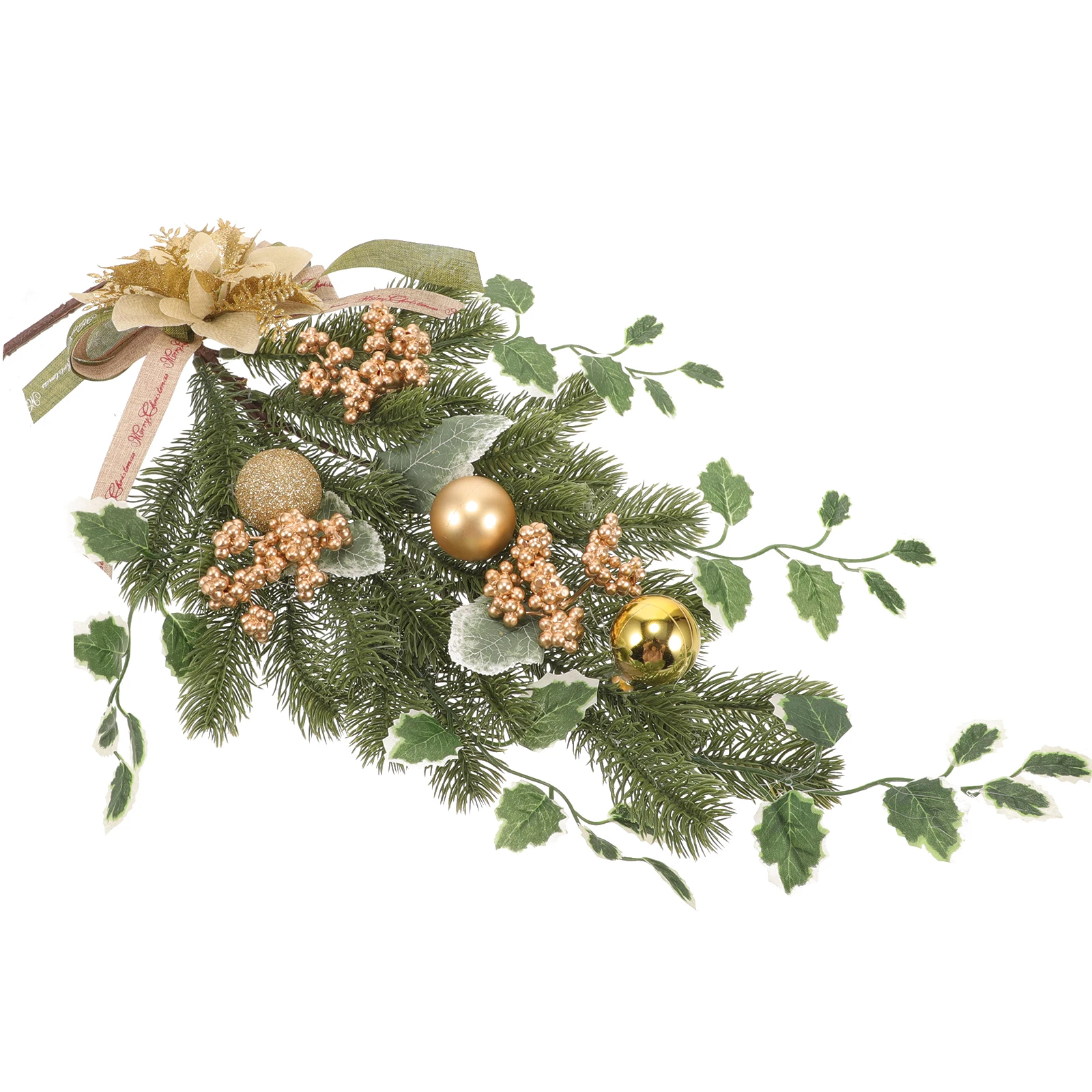 

Golden Christmas Teardrop Swag Artificial Pine Needle Wreath Decor Wall Hanging Door Garland Xmas Tree Pendant Party