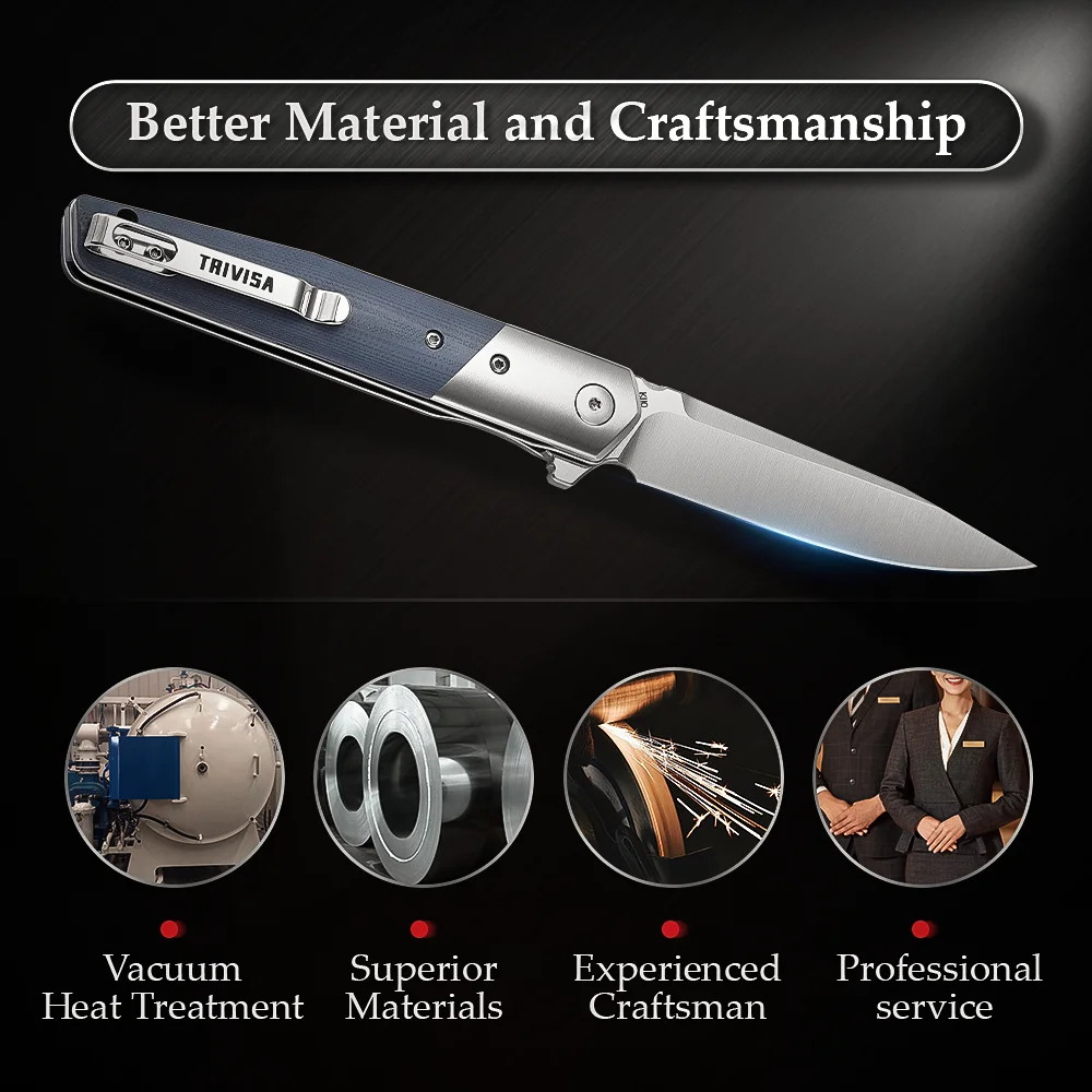 TRIVISA Folding Pocket Knife G10 Handle with Flipper 3.54\