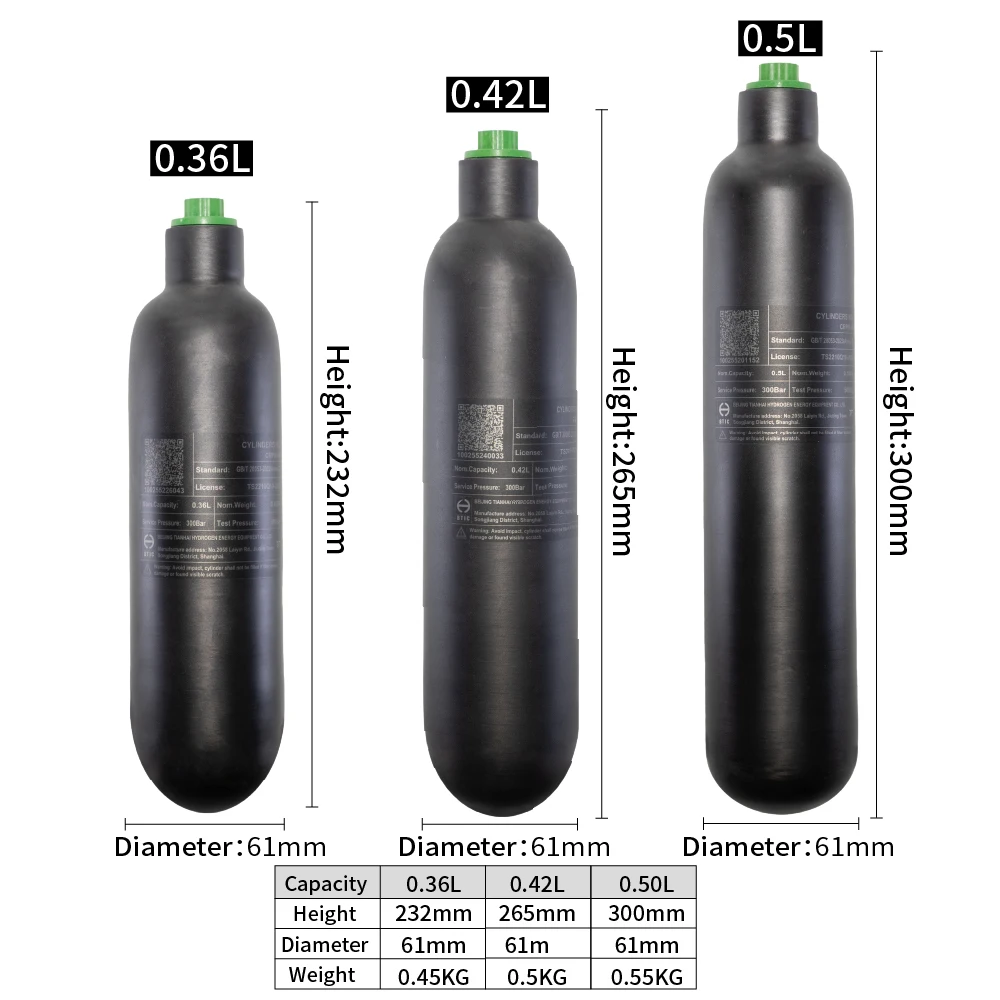 4500PSI 300Bar 30MPA 0.36L 0.42L 0.5L Carbon Fiber Cylinder HPA Tank Diving Scuba Bottle M18*1.5