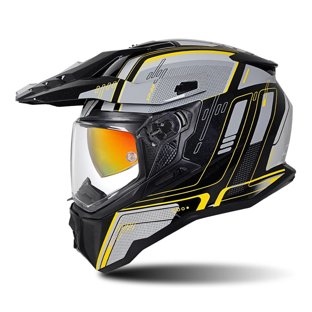 

Grey Yellow Wear-Resistant Motocross Equipment Anti-Fall Head Protection Full Face Racing Kask Breathable Motorcycle Brim Helmet