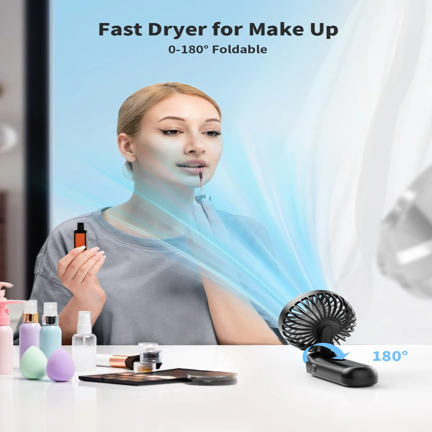 مروحة محمولة، مروحة محمولة قابلة للطي مع شاشة LED، مروحة محمولة صغيرة تعمل ببطارية 2400 مللي أمبير في الساعة، محمولة/رقبة/مكتب 3 في 1 لكل